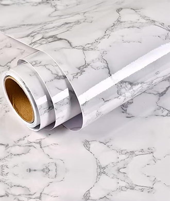 Kitchen Countertop Self-Adhesive Waterproof Wallpaper White/Grey - Image 1